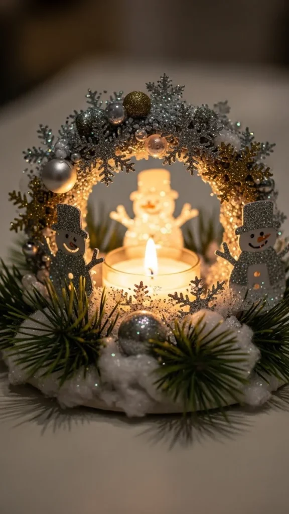 Glittery Snowman Candle Rings