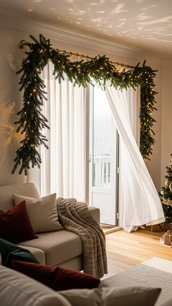 How to decorate Christmas curtain rods