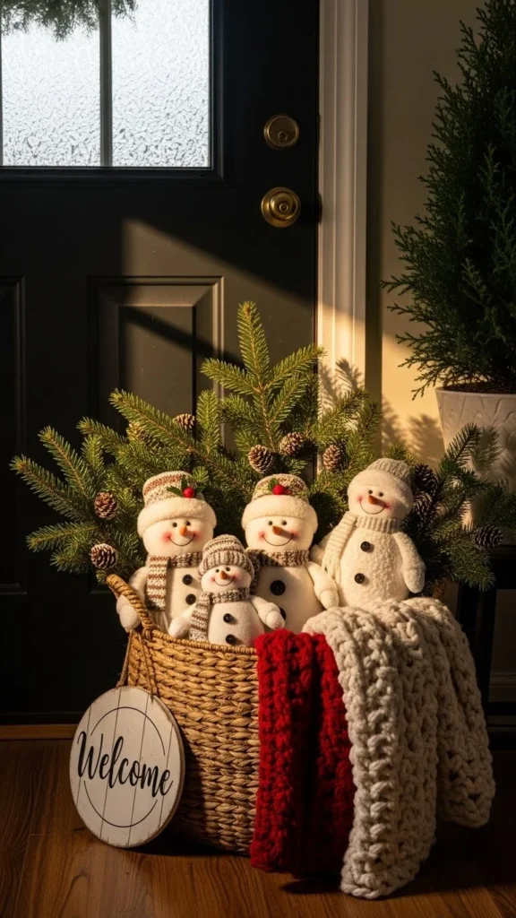 Snowman Entryway Basket Display