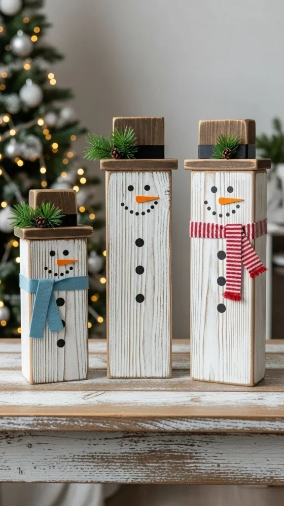 Wooden Block Snowman Trio
