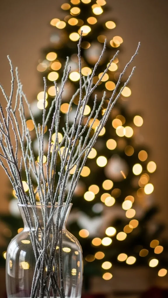 Artificial Snow Branches in a Glass Vase