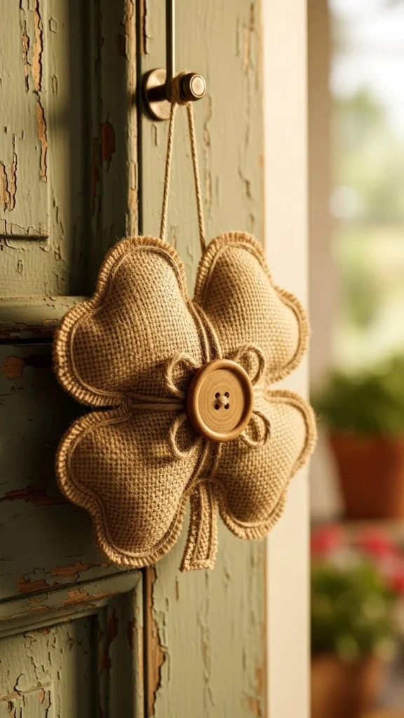 Burlap Clover with Button Center