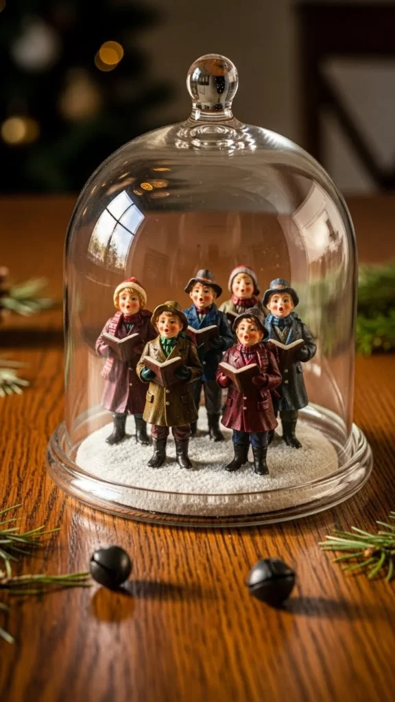 Carolers Under Glass Cloche