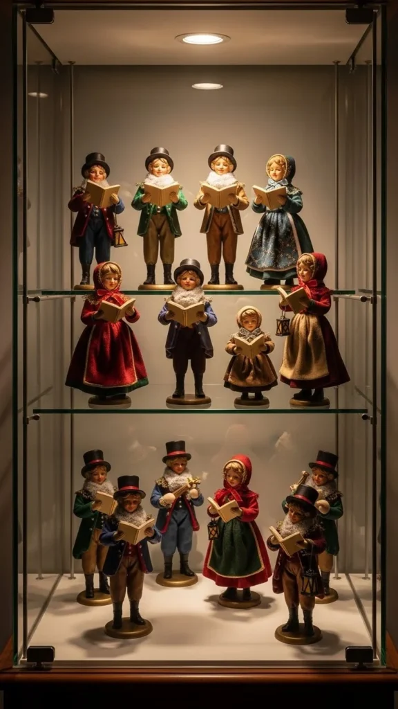 Carolers in Glass Cabinet