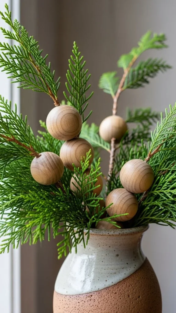 Cedar Branches with Wooden Beads