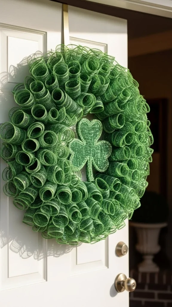 Classic Green Mesh Shamrock Wreath