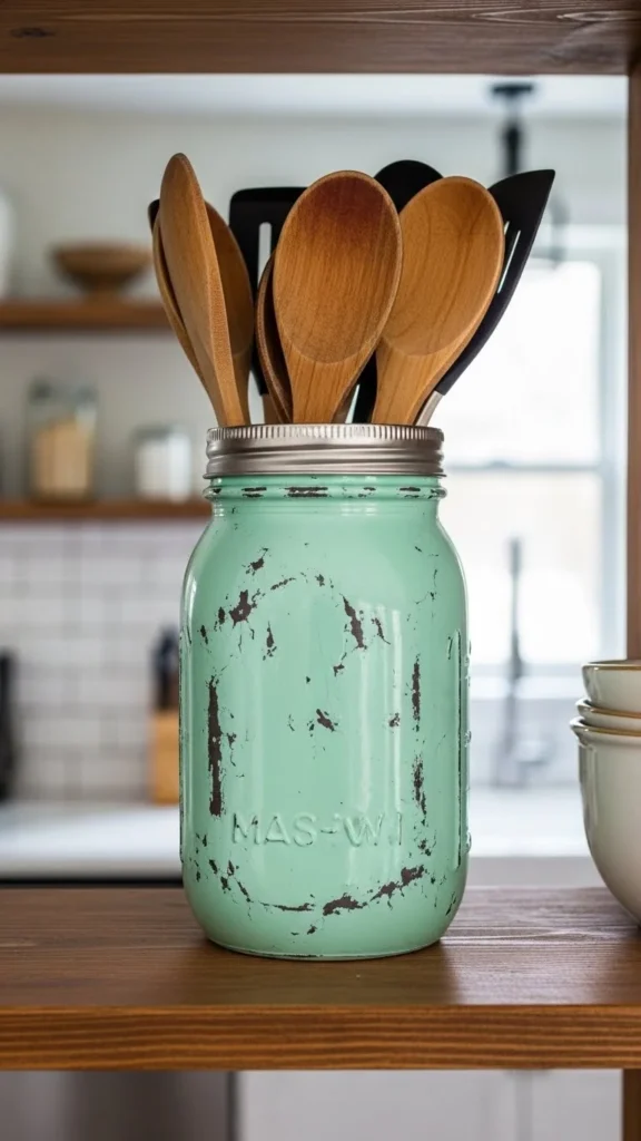 Distressed Mint Storage Jar