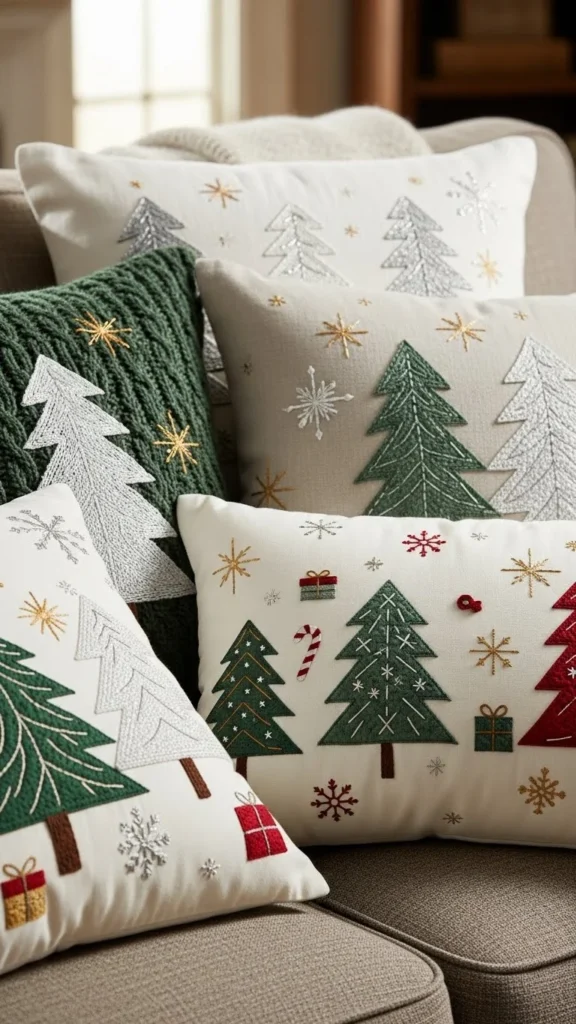 Embroidered Christmas Pillow Covers