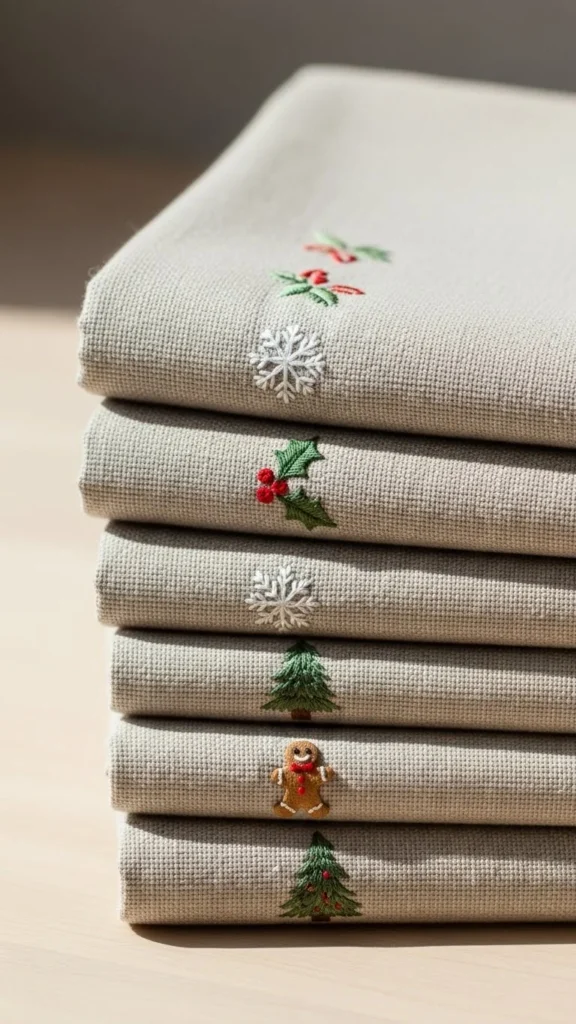 Embroidered Christmas Tea Towels