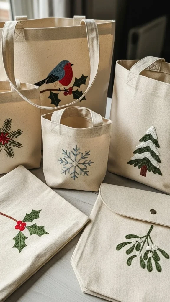  Embroidered Holiday Tote Bags