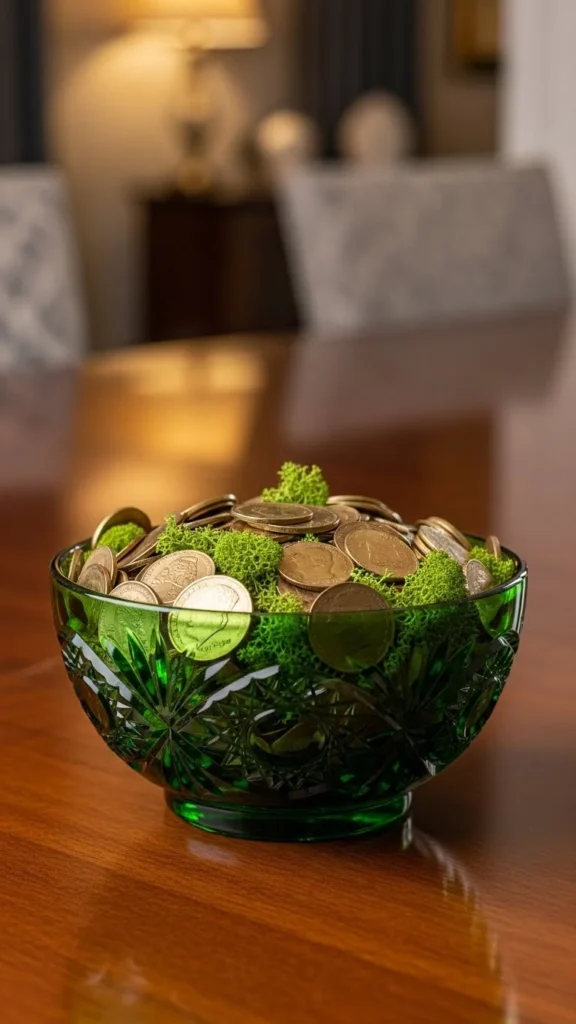 Emerald Glass Bowl with Gold Accents