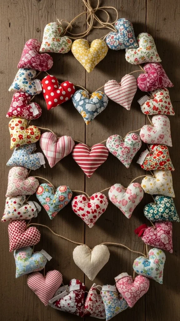 Fabric Scrap Heart Garland