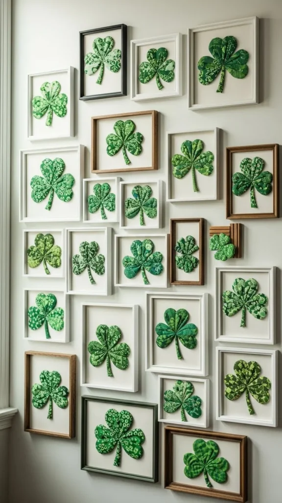 Framed Fabric Scrap Shamrocks