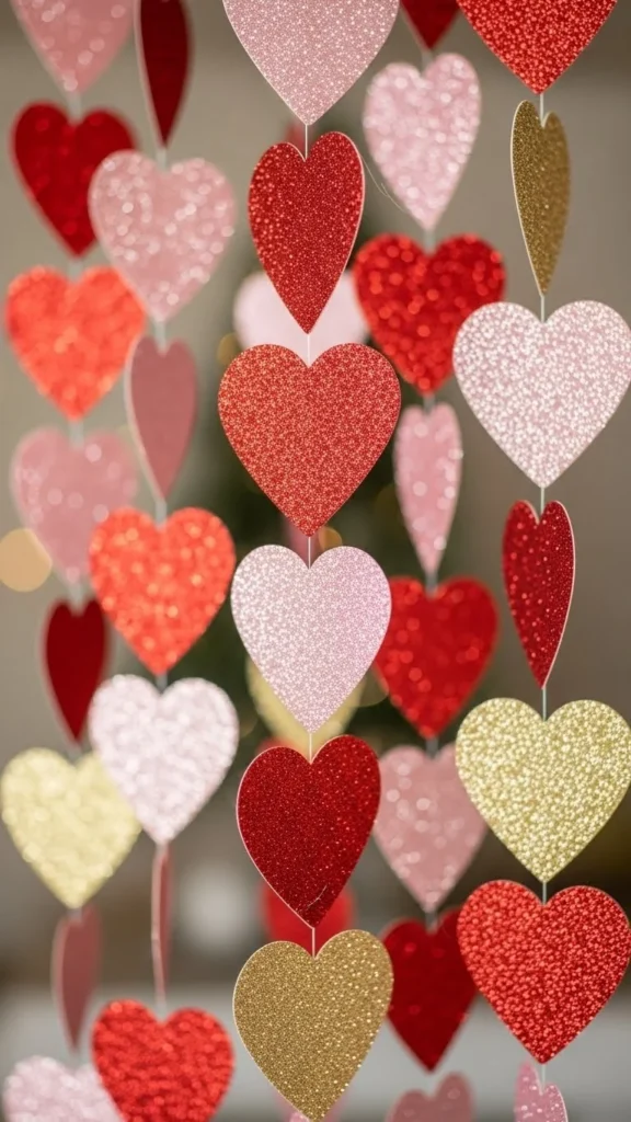 Glitter Cardstock Heart Garland