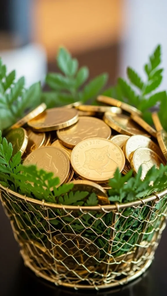 Gold Basket with Coin Fill