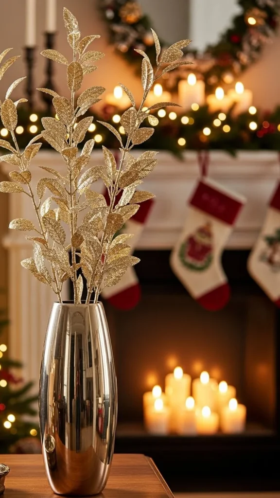 Gold Branches with Glittered Leaves