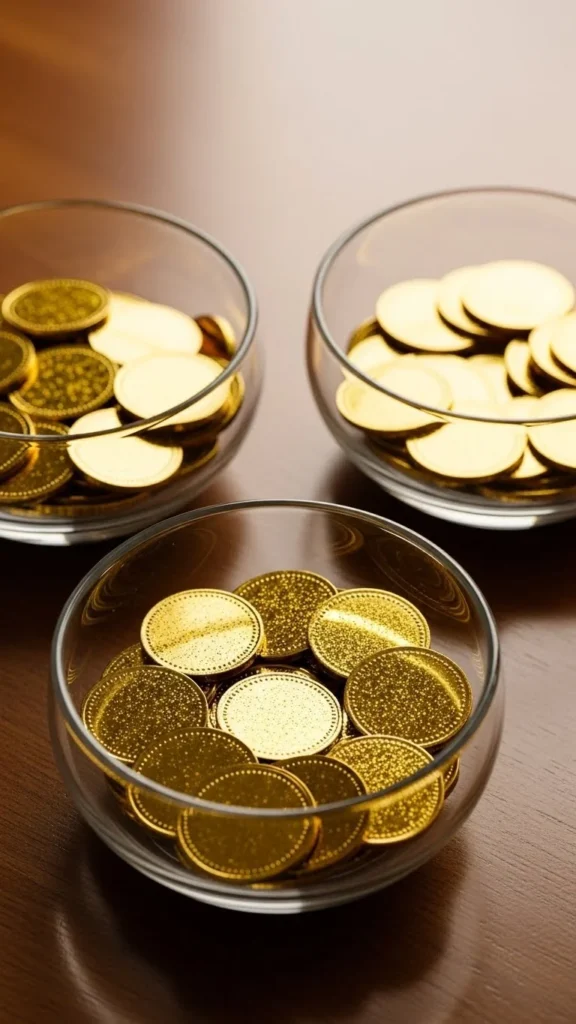Gold Coins in Clear Bowls