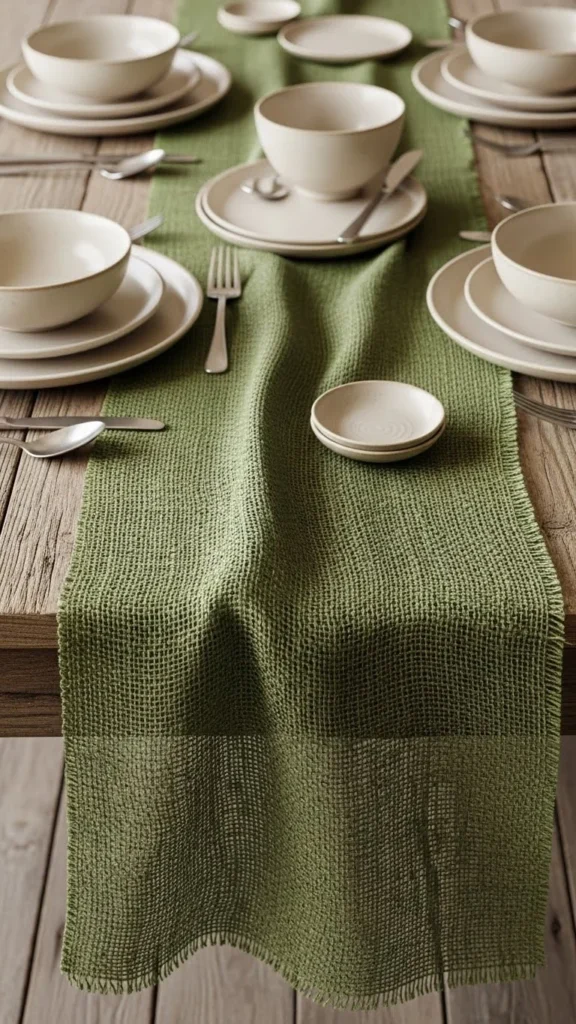 Green Burlap Table Runner