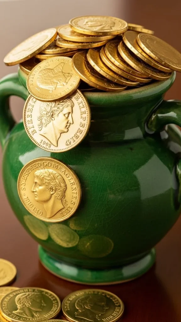 Green Ceramic Pot with Coin Layer