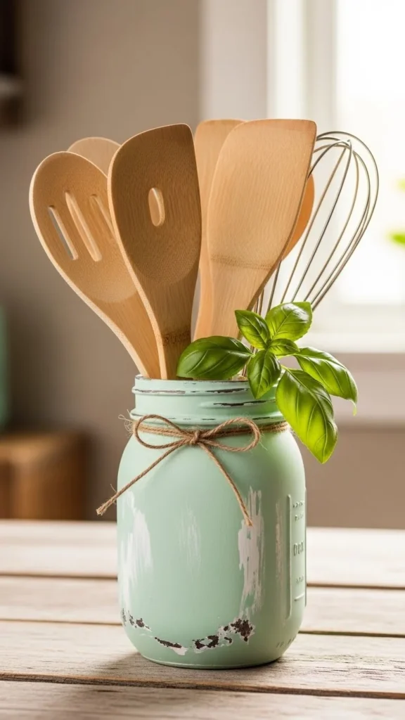 Green Chalk-Paint Utensil Holder