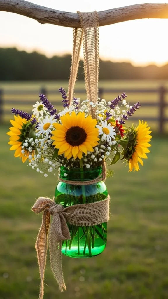 Green Ribbon Hanging Jar