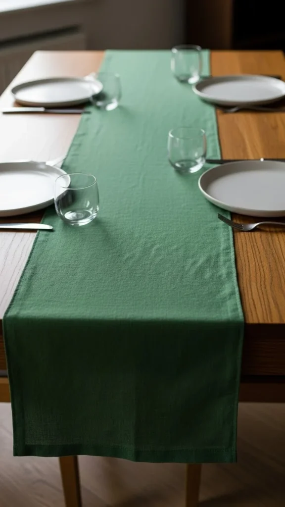 Green Runner Over Bare Wood Table