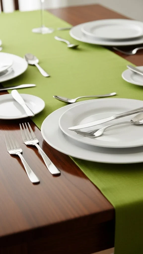 Green Runner With Neutral Tableware