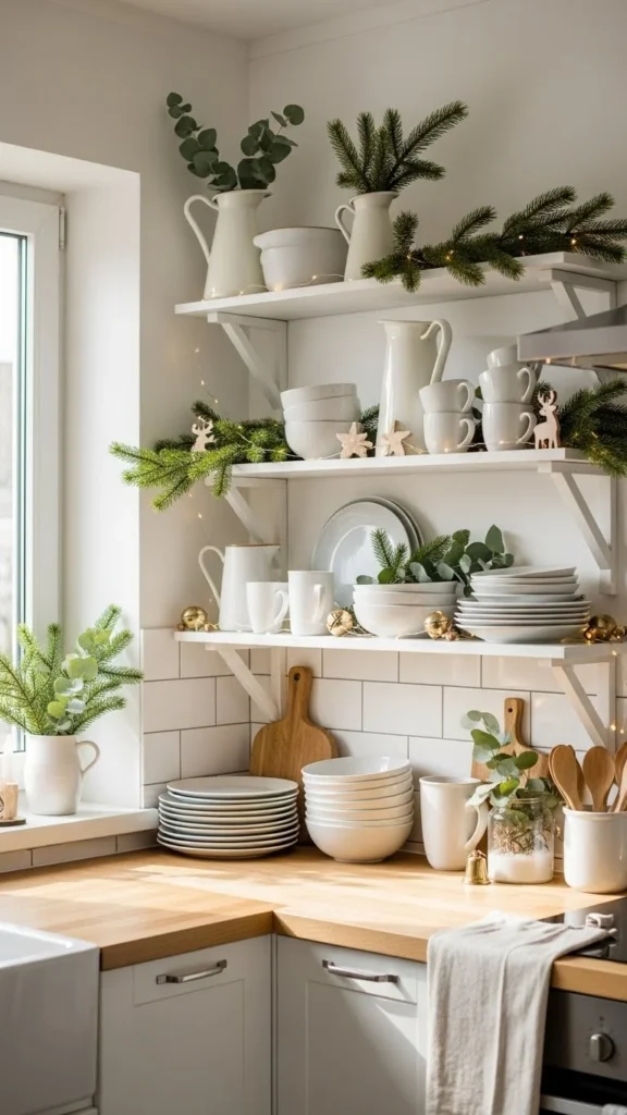 How to decorate Christmas open shelves