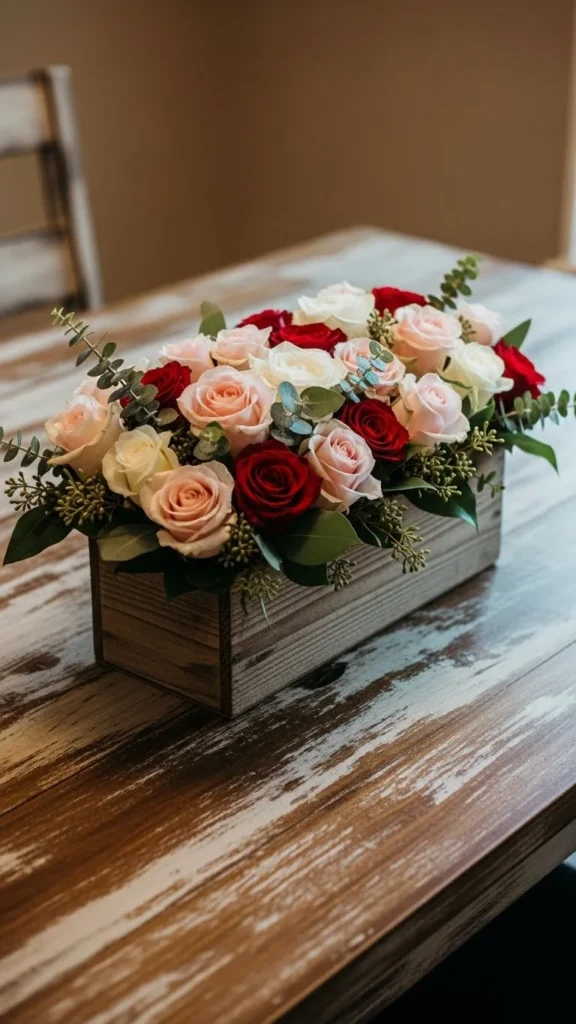 Low Wooden Box Roses
