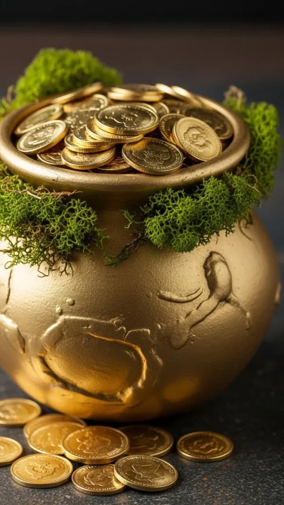 Matte Gold Pot with Green Moss