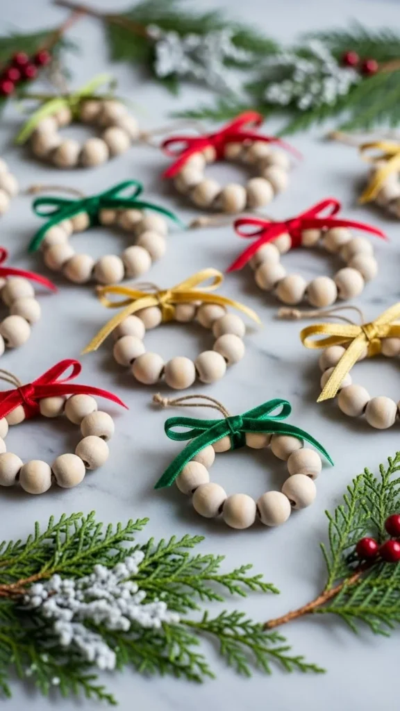 Mini Wood Bead Wreath Ornaments