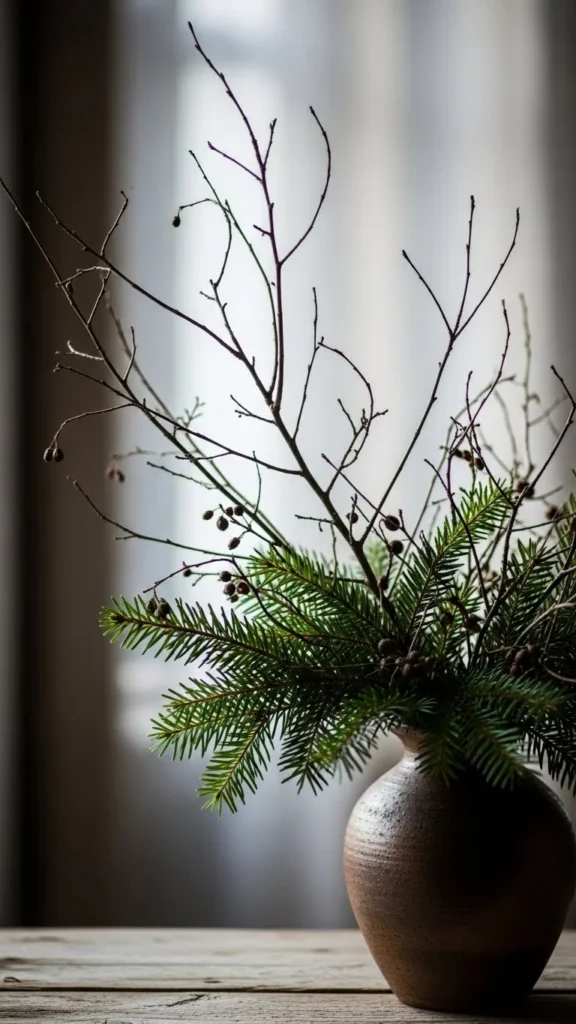 Mixed Bare and Evergreen Branches