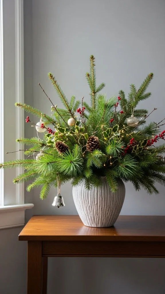 Mixed Evergreen Branches on a Console Table
