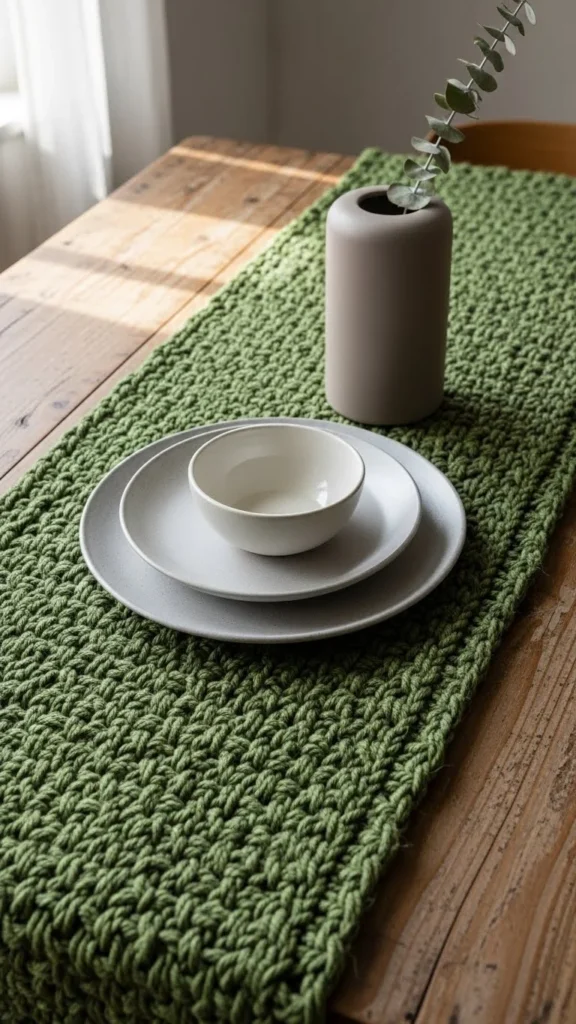 Moss Green Textured Weave Runner
