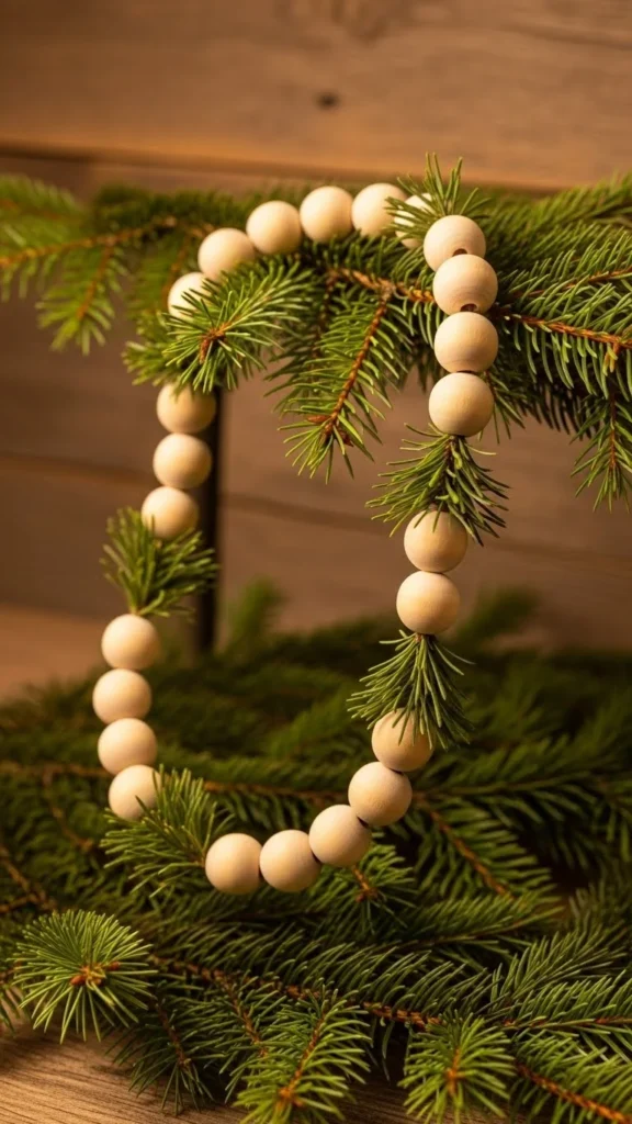 Natural Wood Garland With Evergreen Sprigs