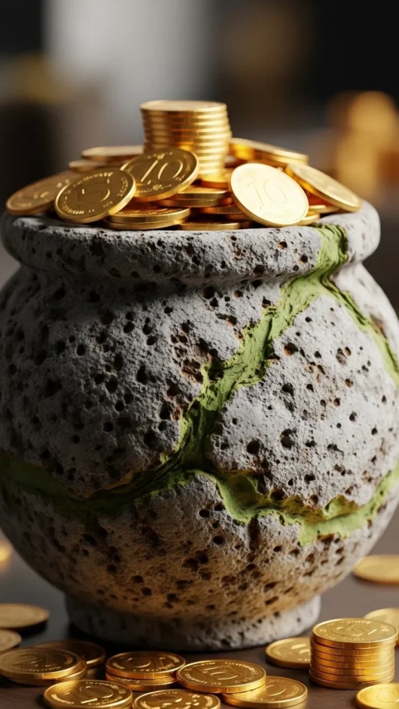 Neutral Stone Pot with Gold Highlights