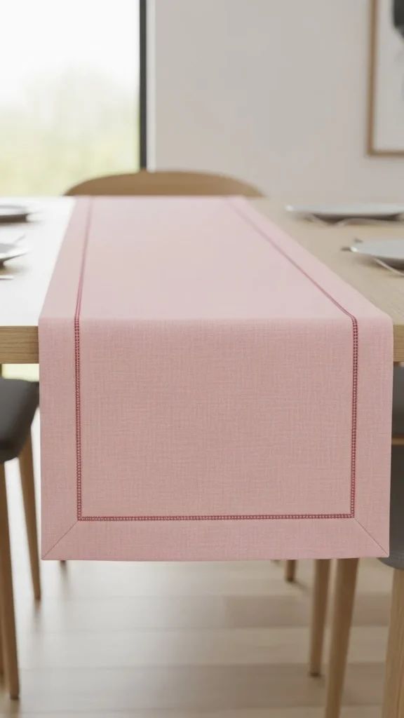 Pale Pink Table Runner with Border Stitch