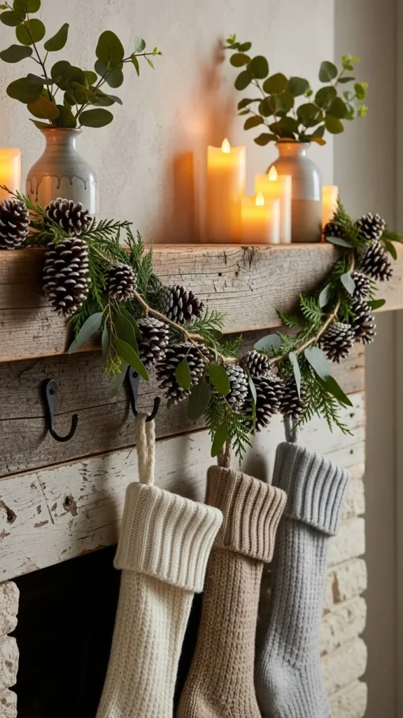 Pinecone Garland Draped Along the Mantel