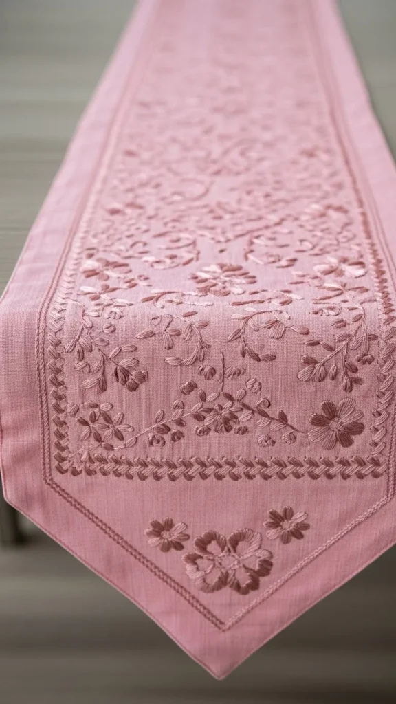 Pink Embroidered Runner