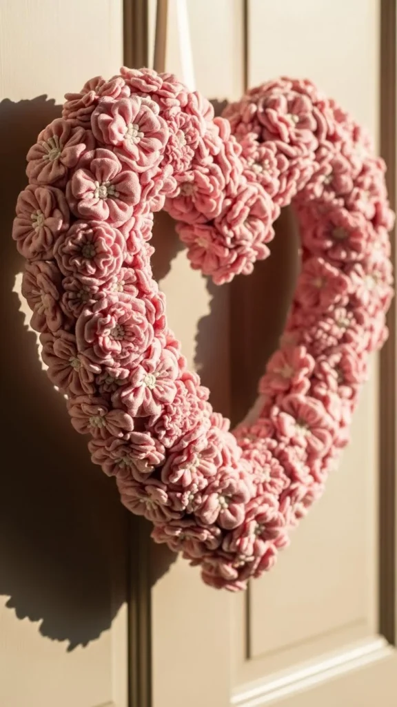 Pink Fabric Flower Heart
