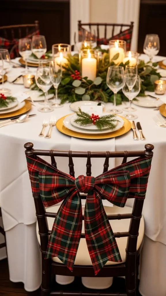 Plaid Bows Tied to Dining Chairs