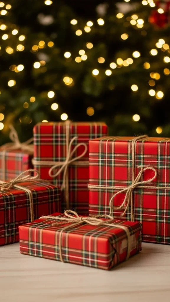 Plaid Gift Wrap Displayed Under the Tree