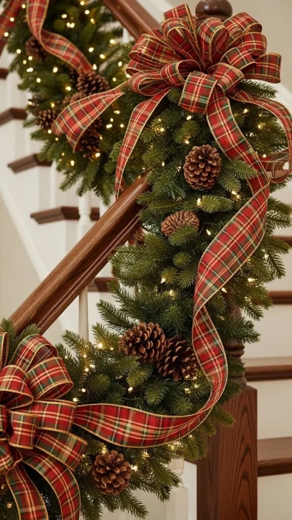 Plaid Ribbon Wrapped Around Garland