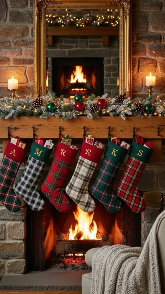 Plaid Stockings Hung on the Mantle