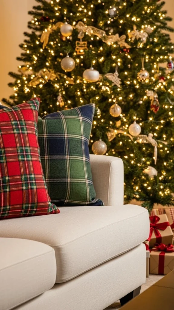 Plaid Throw Pillows on a Cozy Sofa