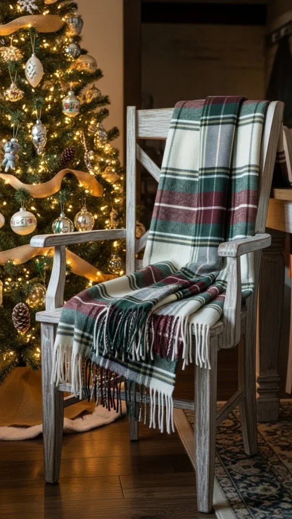 Plaid Throws Folded Over Chairs