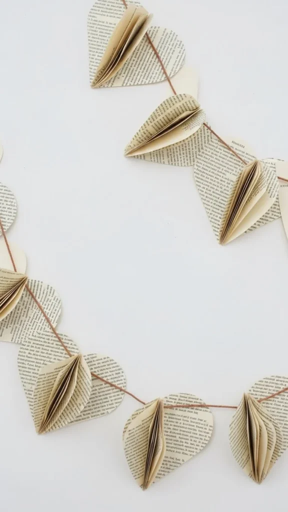 Recycled Book Page Heart Garland