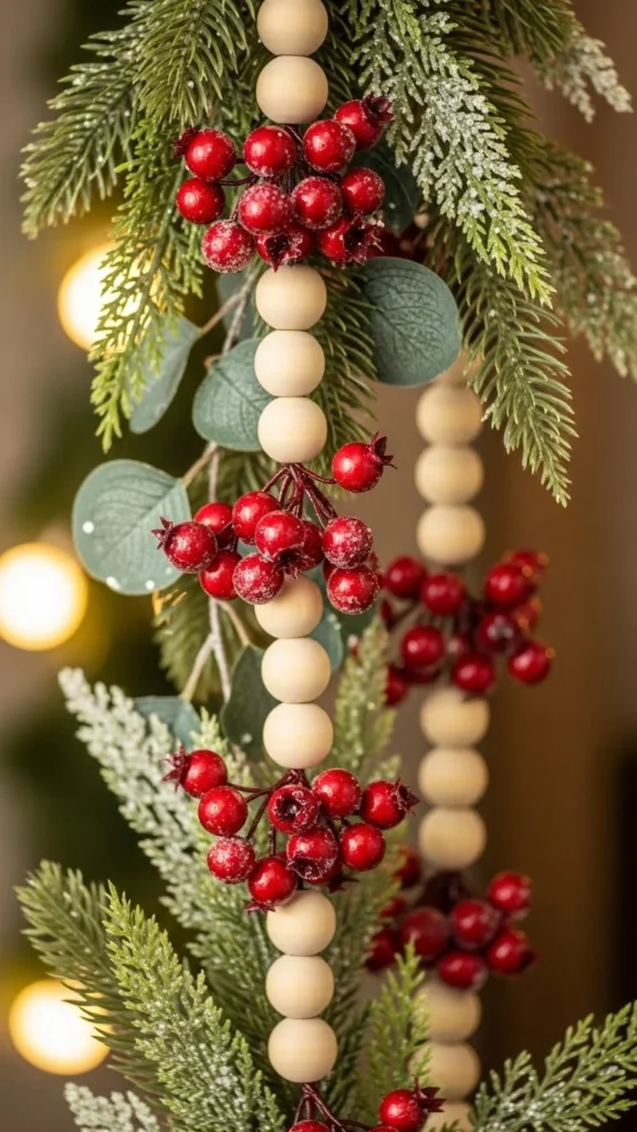 Red Berry and Wood Bead Garland