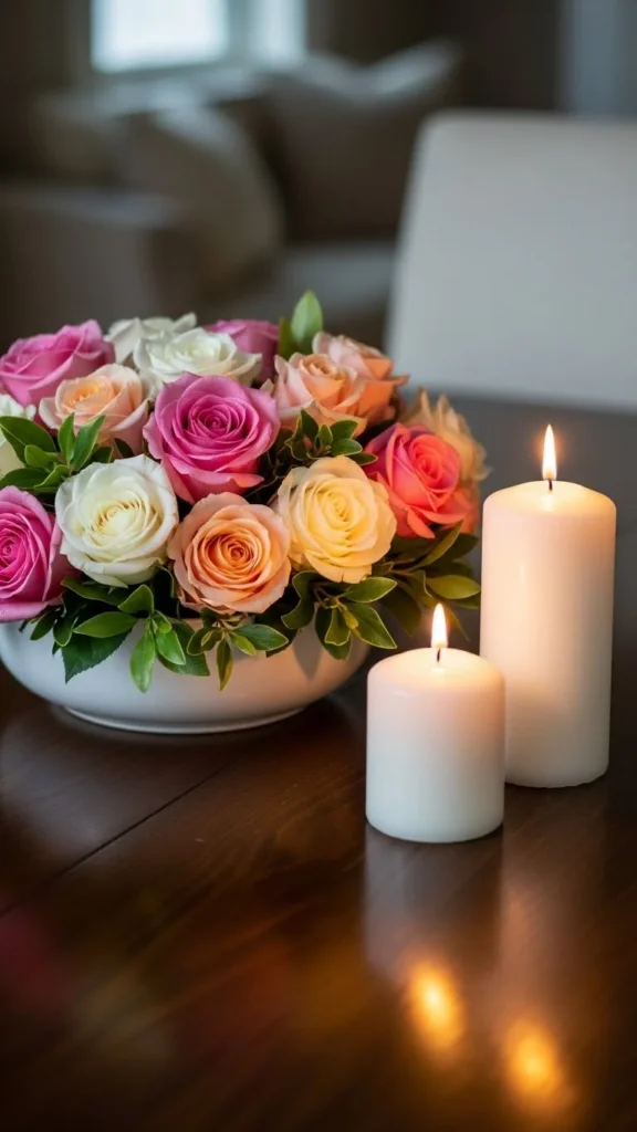 Rose Centerpiece With Candles