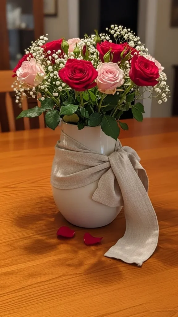 Rose and Fabric Wrap Vase
